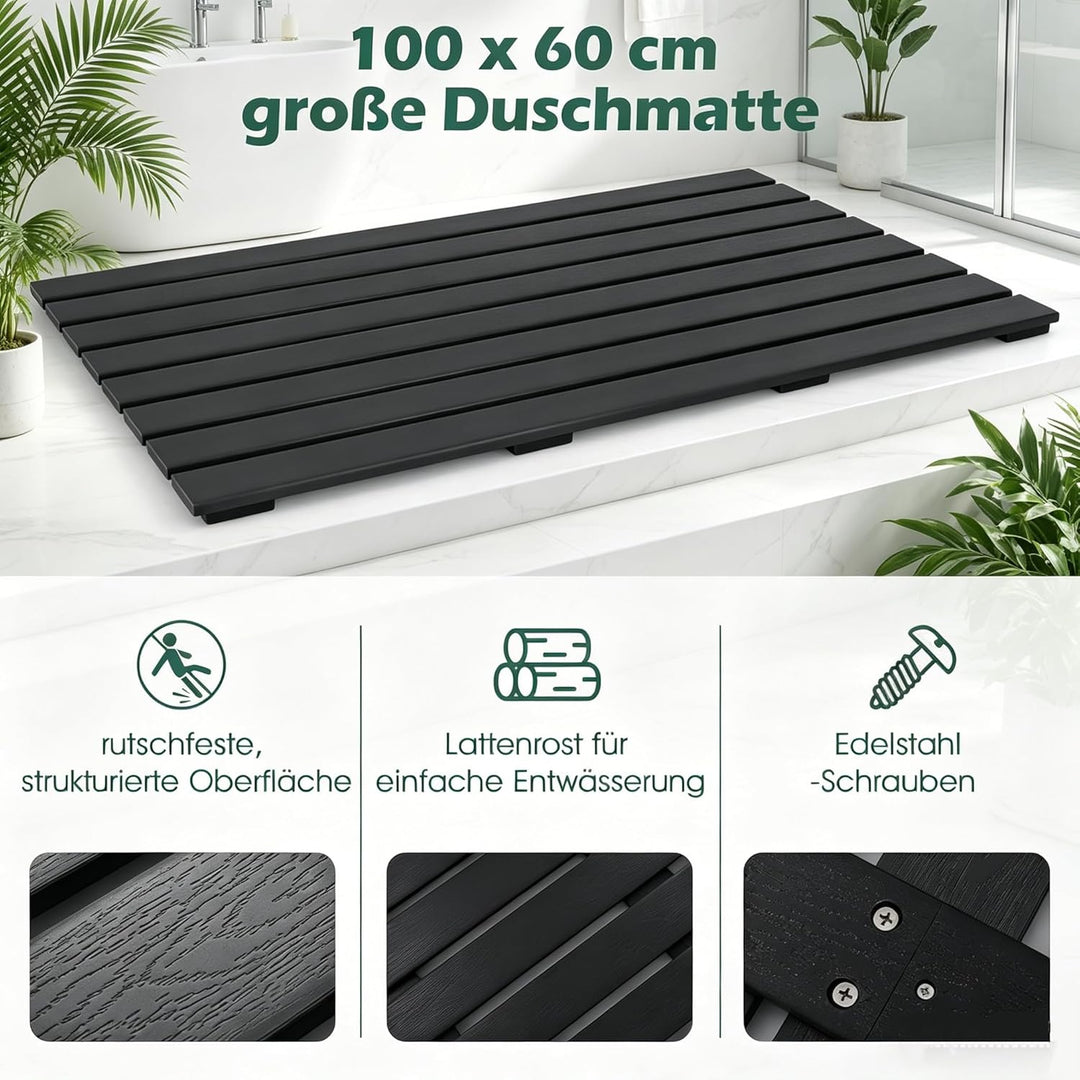 RELAX4LIFE Bodenelement WPC, 100 x 60 cm Duschplattform, rutschfeste Bodenplatte mit Holzoptik, Anti
