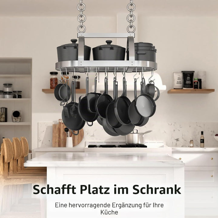 KES 85x39cm Chrom Topfhalter Pfannenhalter Hängeregal Küche Topfregal Deckenregal Hängend Küchenrega