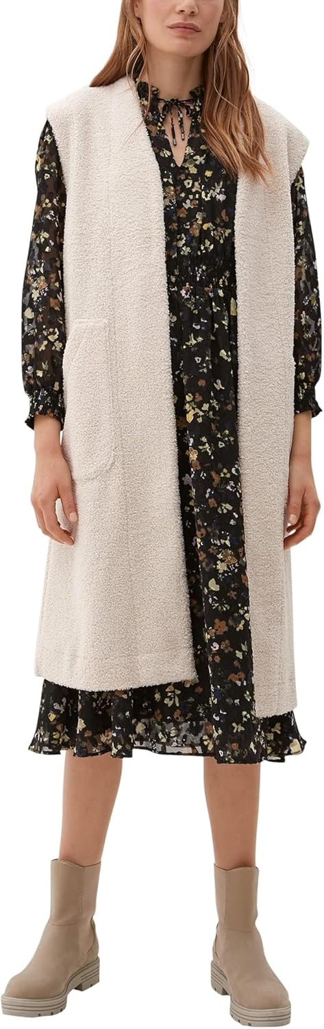 s.Oliver Damen Weste aus Teddyplüsch 44 Beige, 44 Beige
