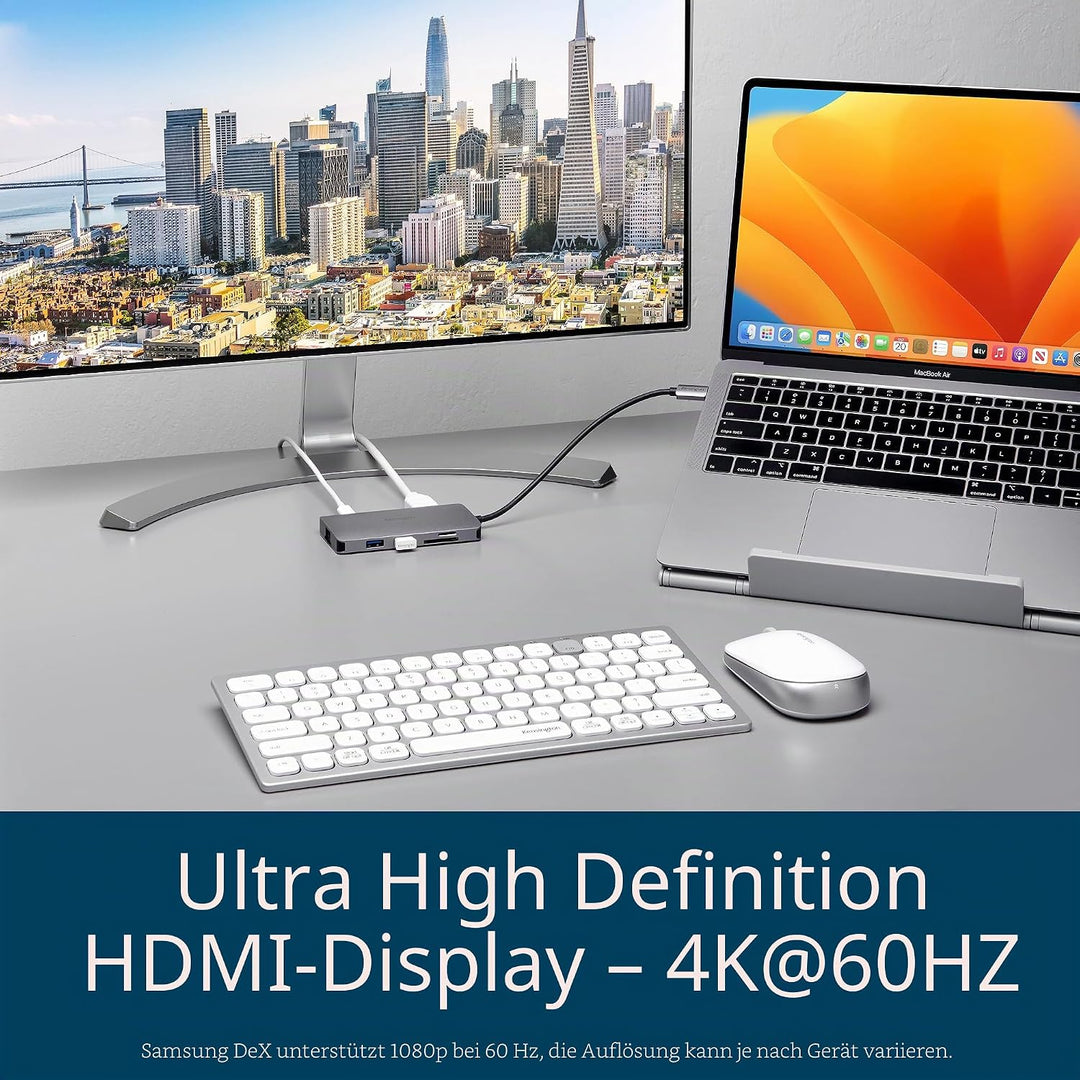 Kensington UH1400P USB-C 8-in-1 treiberloser Hub, mobiler Universal-Adapter, 8 Ports, bis zu 85W Lad