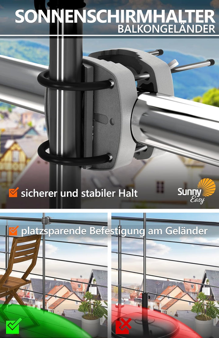4smile Sonnenschirm Balkon SunnyJoy, 3-in-1 SET, Beige - UPF 50+ Sonnenschirm Ø 180 cm + Sonnenschir