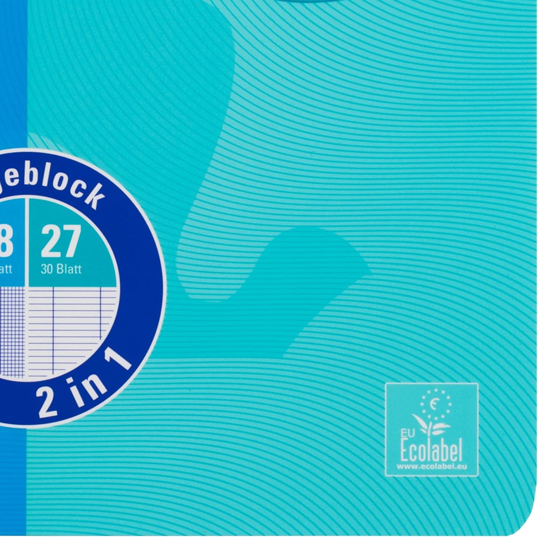 Oxford Touch Collegeblock Duo A4 kariert und liniert, 80 Blatt, blau, 3 Stück, Blau