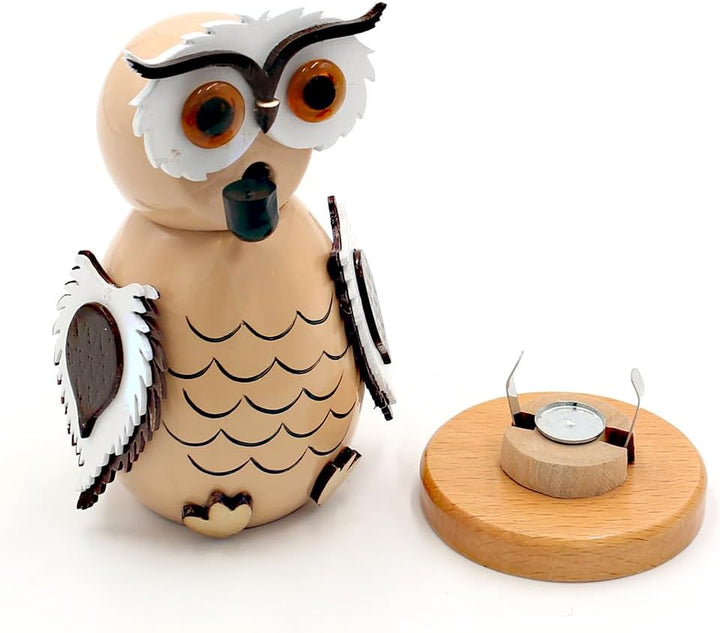 Dekohelden24 Holz-Räucherfigur Eule in weiss und beige als 2er Set, L/B/H 7,5 x 6 x 12 cm 2er Set 12
