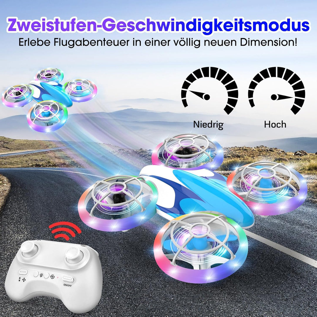 Mini Drohne für Kinder Spielzeug ab 6 7 8 9 10+ Jahre, RC Flugzeug Drone mit 3 Akkus, 360°Flips, LED