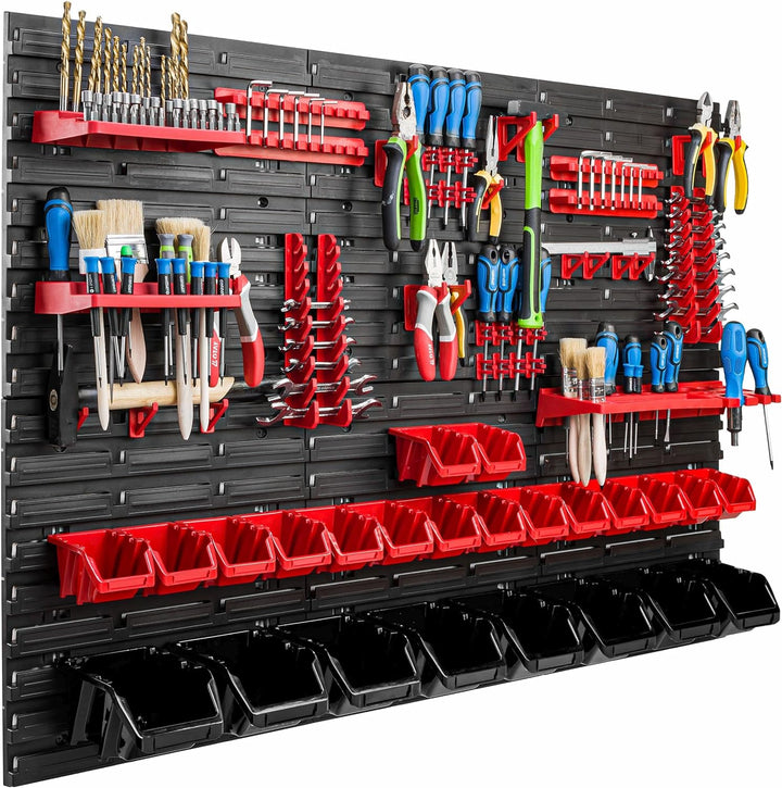 Lagersystem Werkstattregal | 117 x 78 cm | 24 stck. Box | Wandregal mit Werkzeughalterungen und Stap