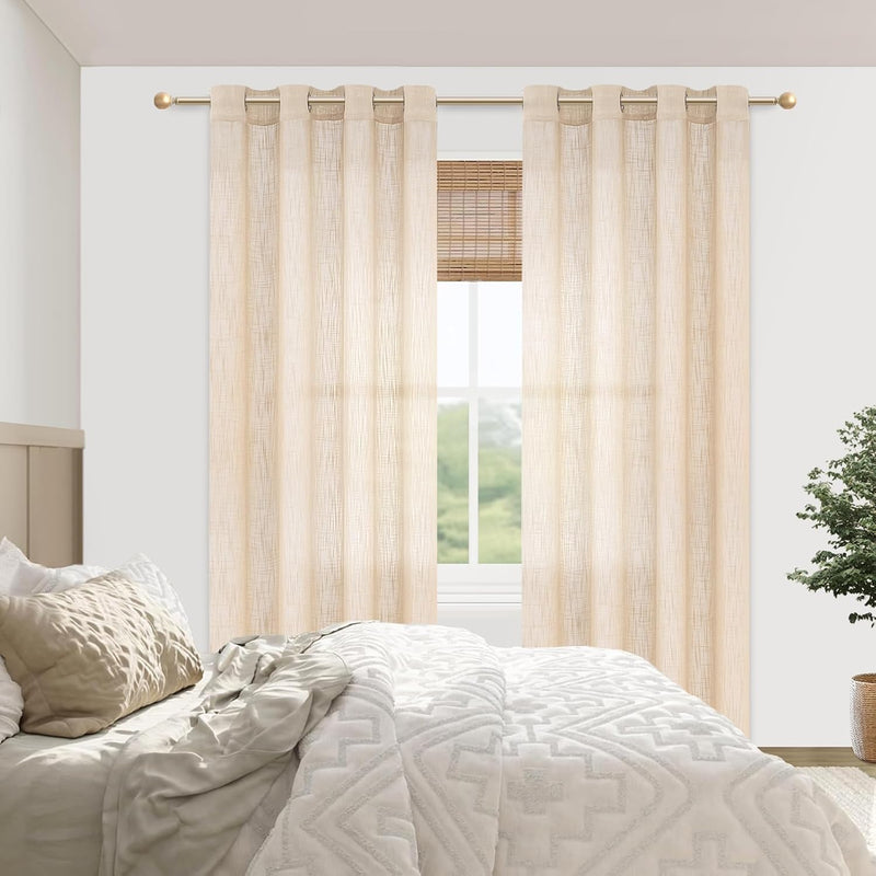 MRTREES Voile Gardinen kurz 2er-Set Leinenoptik Vorhang mit Ösen im Modernen Stores Gardinen Schals