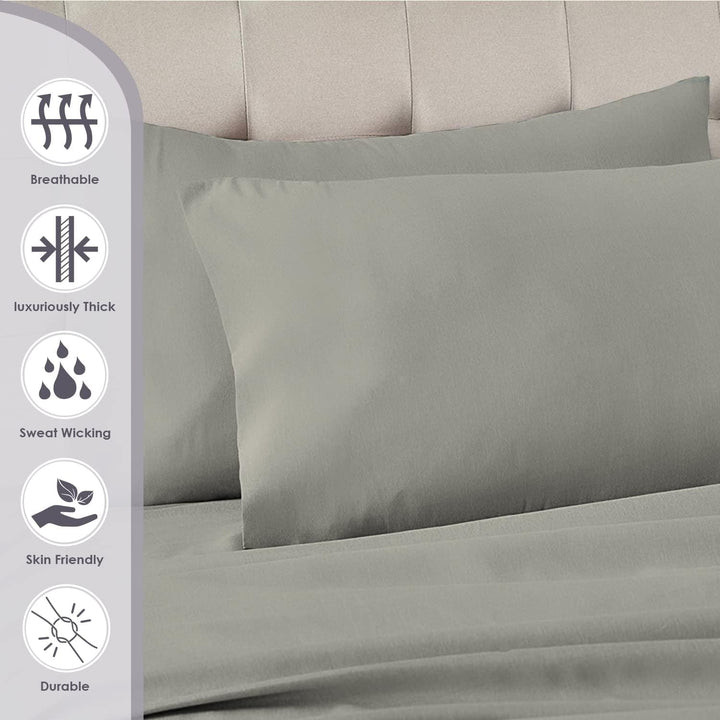 Pizuna Luxuriöser Soft-Satin 2er Pack Kissenbezug 40 x 80 cm Silber, 800 Fadenzahl Baumwolle Quadrat