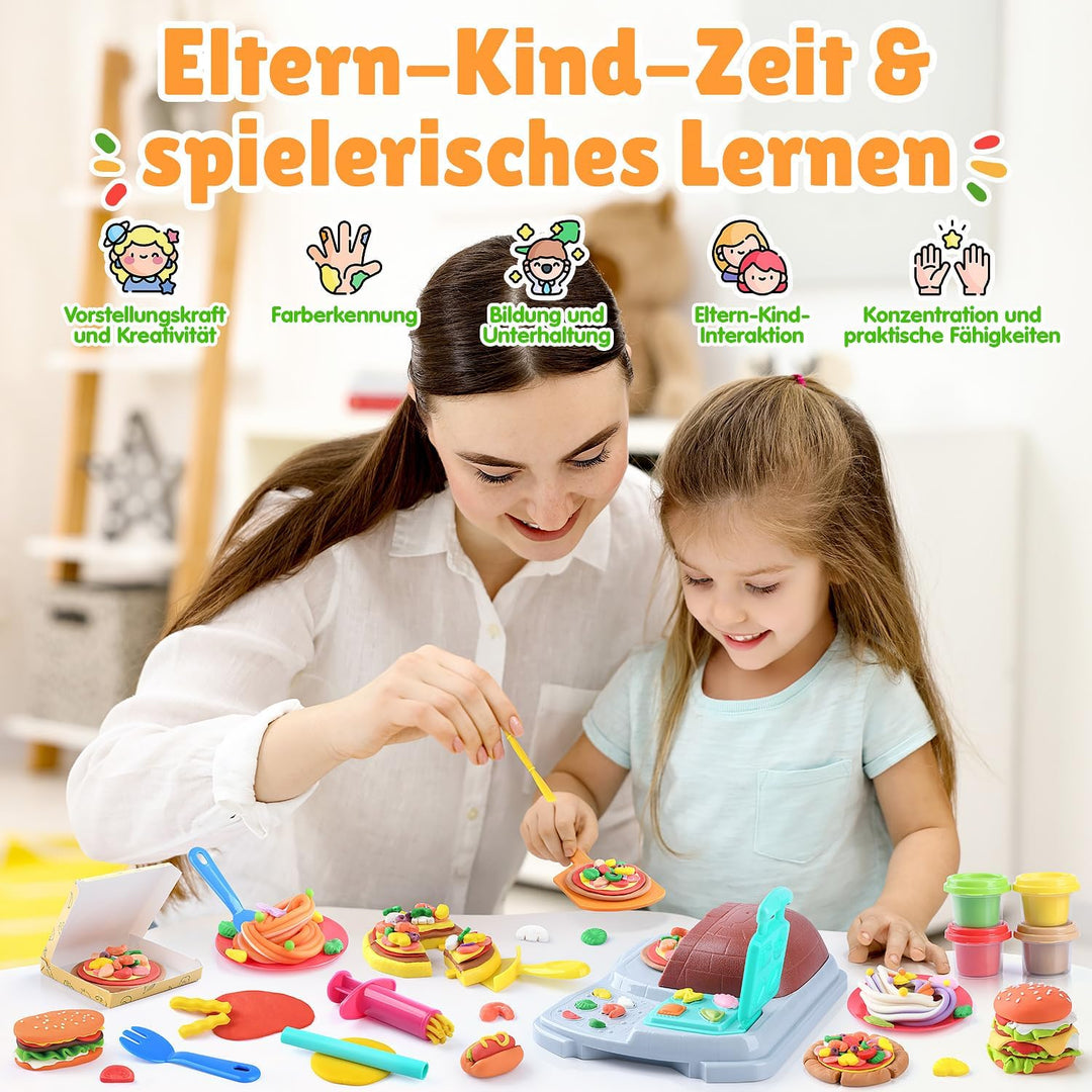 PLAY Pizza Knete Set Zubehör Kitchen Creations, DIY Knete Pizzaofen, Kinderknete Set mit Knetwerkzeu