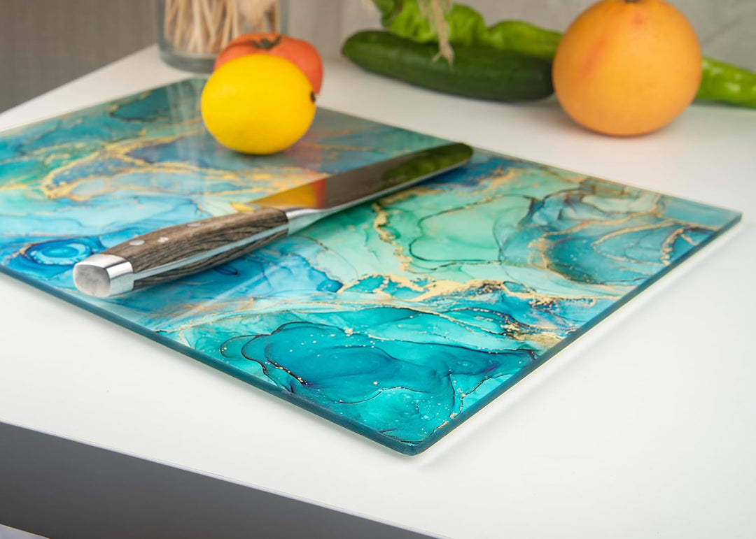 Glasschneidebrett 40×30cm – Hygienisches Schneidebrett aus gehärtetem Glas – Hitzebeständig, Kratzfe