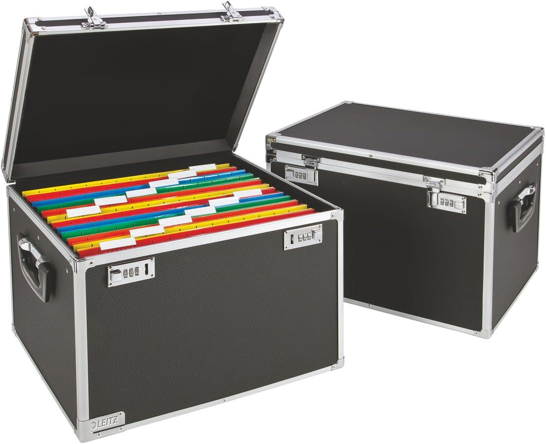 Leitz 67140095 Hängeablage-Box, Aluminium, schwarz & 19863055 Hängetasche Alpha, seitlich mit Frösch