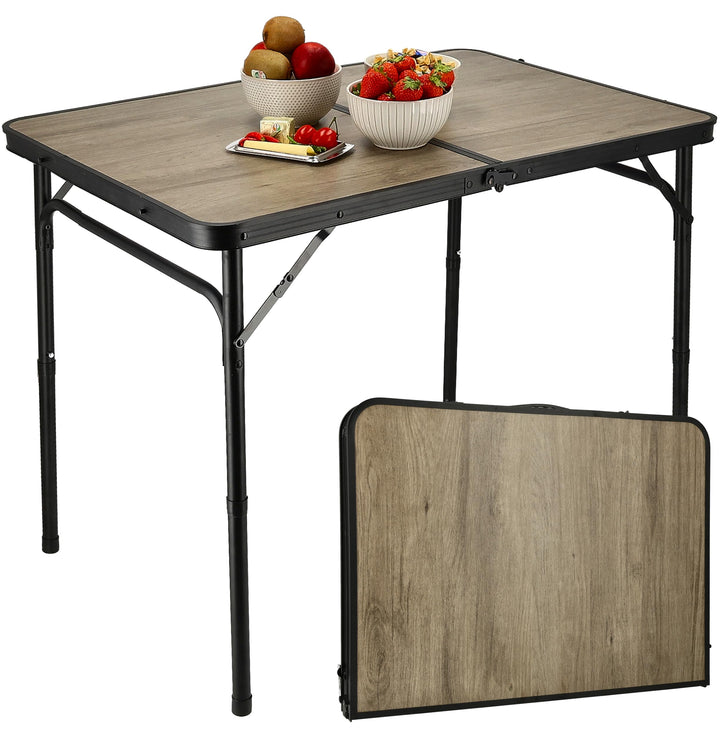 Campingtisch Faltbare 90 x 60 cm Holzoptik – Klapptisch mit verstellbarer Höhe 40/70 cm, für 4 Perso