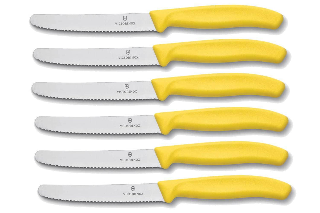 Victorinox 6 Stück Tafelmesser - Küchenmesser - Brötchenmesser Swiss Classic mit Wellenschliff - Swi