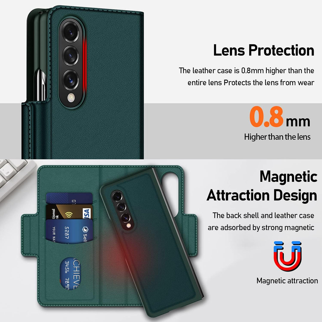 CENMASO Für Galaxy Z Fold 3 Hülle, [RFID Blockierung] 3-in-1 Magnetisch Geldbörse Kartenfach Leder H