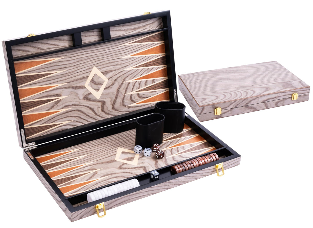 Engelhart- 250543 - Luxus-Backgammon 18 Zoll – Ebenholzfurnier lackiert – grau 18 Zoll Ebenholz Grau