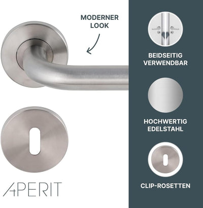 Aperit Türgriff: Edelstahl Türklinke mit Bunbart Rosetten - Drückergarnitur für Innentüren - L-Model