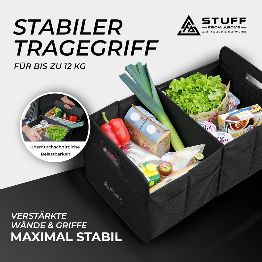 Auto Organizer in schwarz - Kofferraumtasche - (57x35x30cm) - Antirutsch durch Klett - Kofferraum Ca