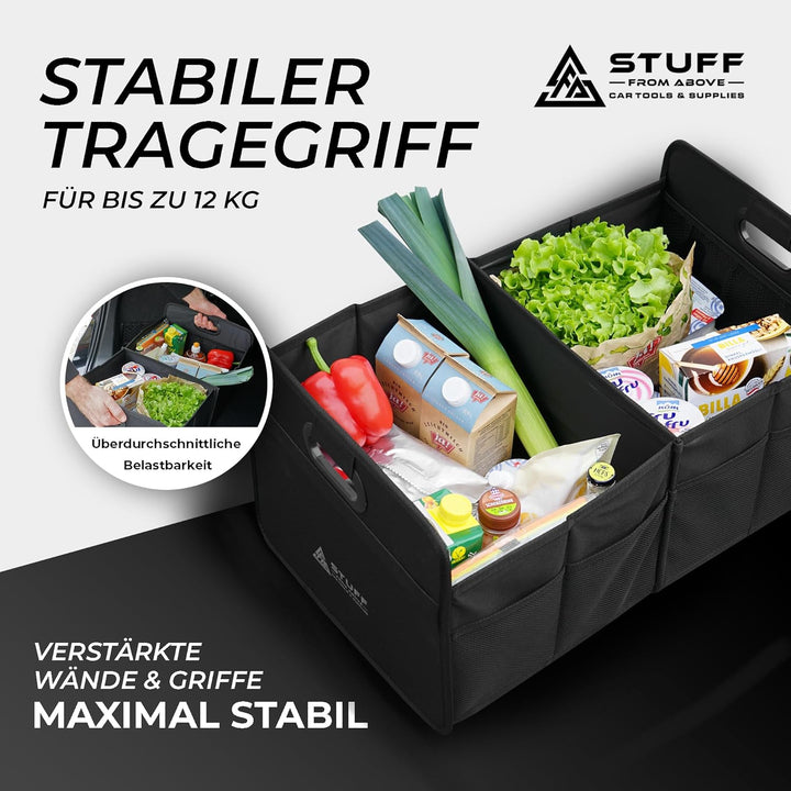 Auto Organizer in schwarz - Kofferraumtasche - (57x35x30cm) - Antirutsch durch Klett - Kofferraum Ca