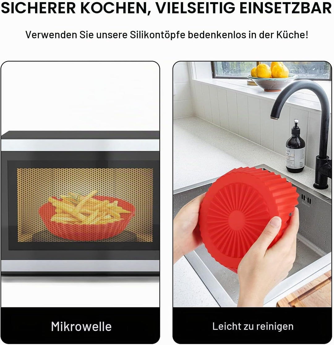 LUTER 2 Stück Heissluftfritteuse Korb, 14,5cm Durchmesser Rund Air Fryer mit Silikon Topf und Einsät