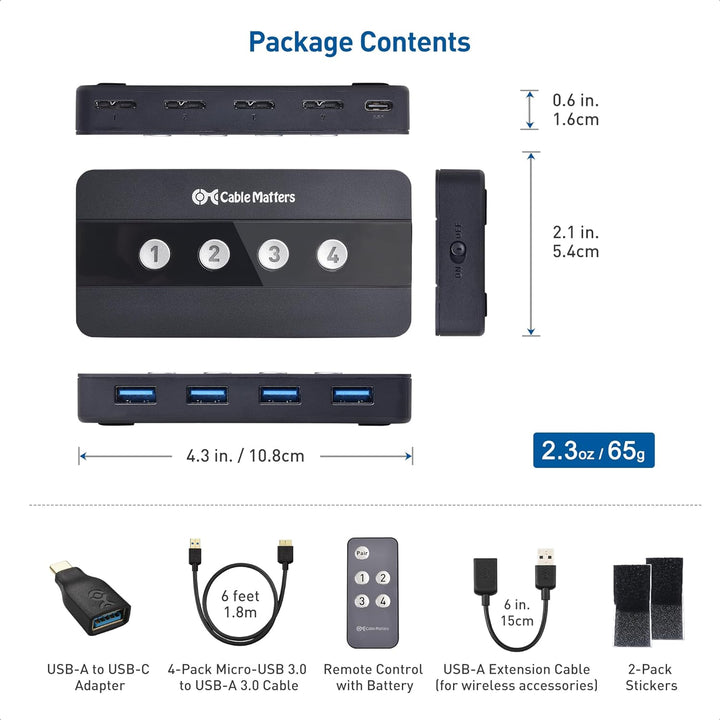 Cable Matters 4-Port USB 3.0 KVM Switch Hub (USB Switch 4 In 4 Out, KVM Switches) für 4 Computer - U