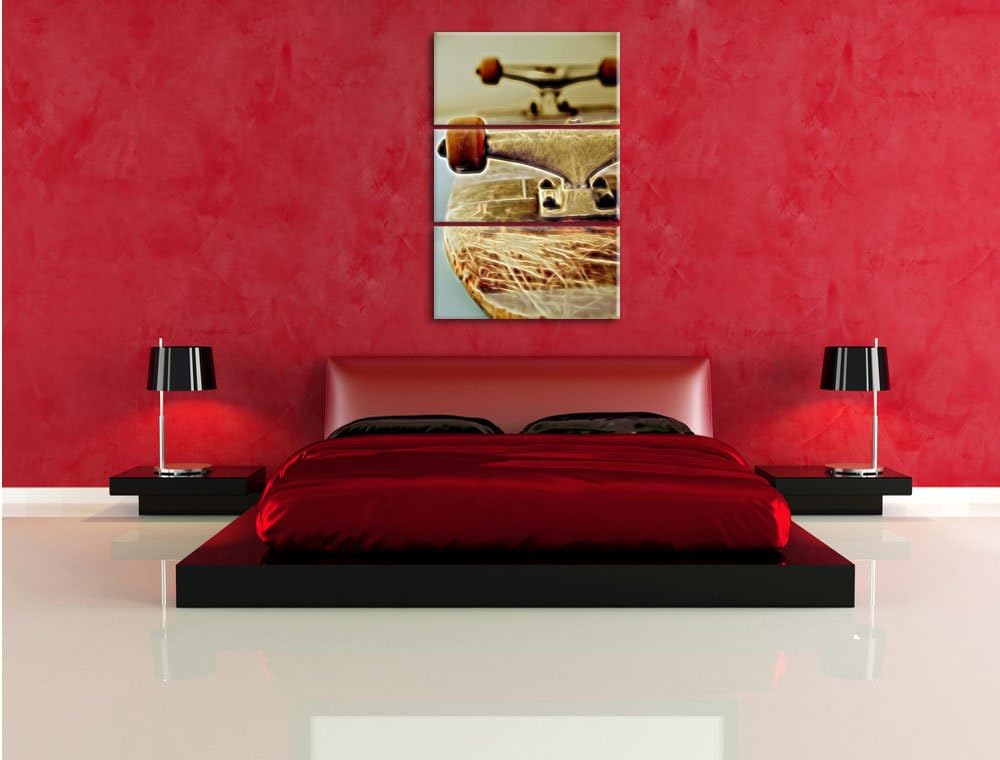 Pixxprint Skateboard als Leinwandbild | Grösse: 3 Teilig (120x80) | Wandbild| Kunstdruck | fertig be