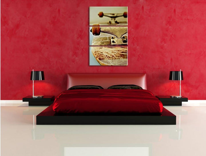 Pixxprint Skateboard als Leinwandbild | Grösse: 3 Teilig (120x80) | Wandbild| Kunstdruck | fertig be