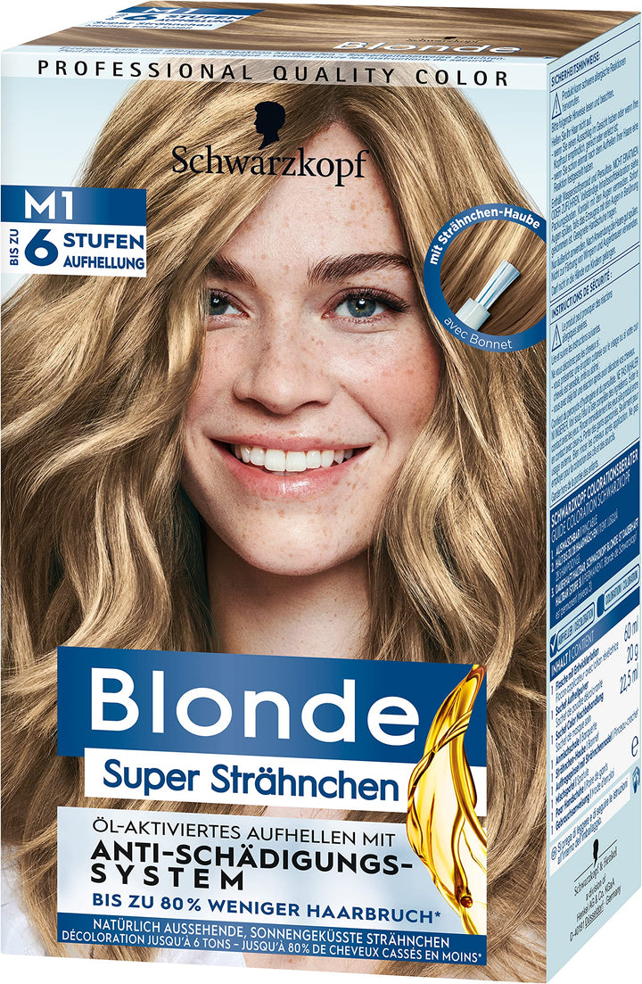 Schwarzkopf Blonde M1 Super Strähnchen (103 ml), Strähnchen Set für Öl-aktiviertes Haare Aufhellen m