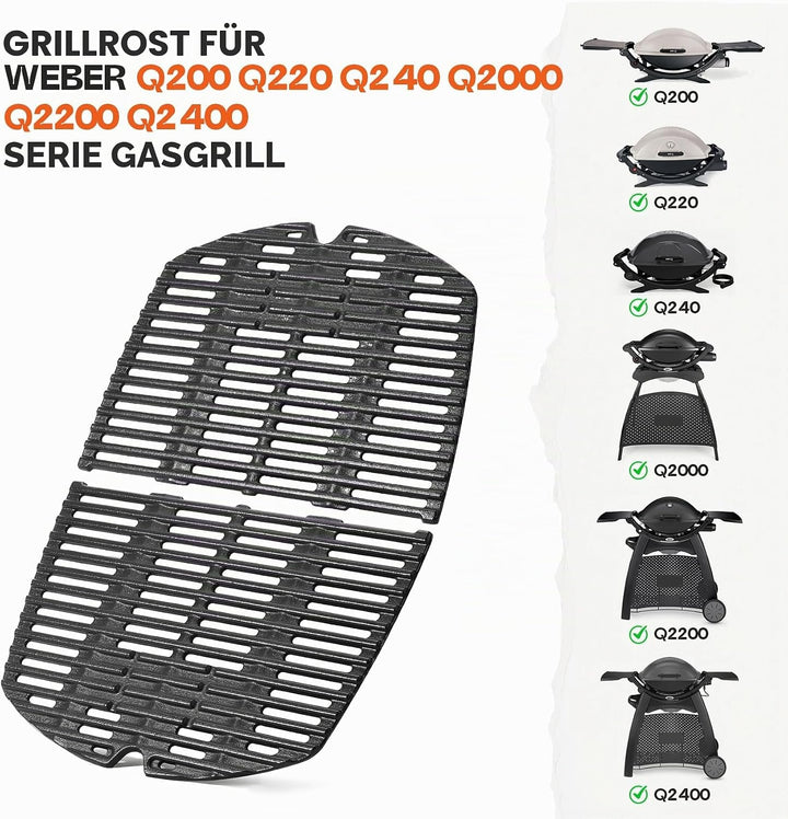onlyfire Grillrost Gusseisen für Weber Q200, Q220, Q240, Q2000, Q2200, Q2400 Serie Gas Grill, BBQ Er