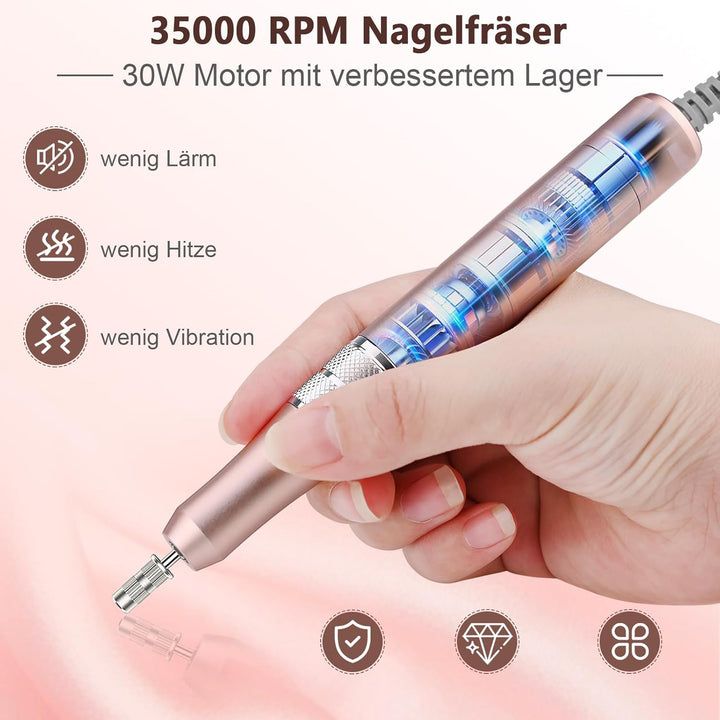 Enniewi Nagelfräser, 35000U/M Professioneller Nagelfräser für Gelnägel und Acrylnägel, Maniküre Pedi