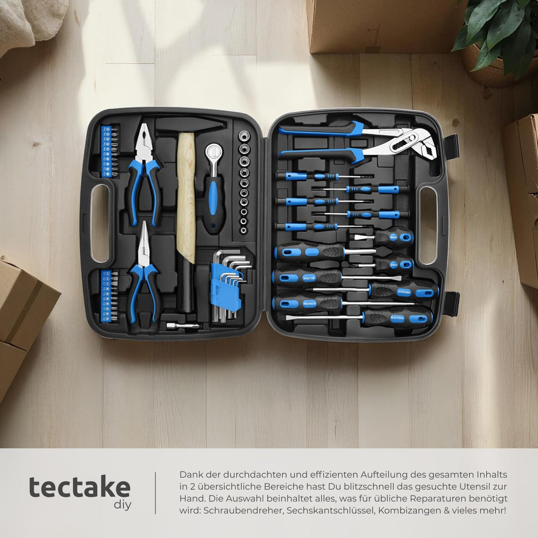 TecTake 402789 Universal Werkzeugkoffer 57 teilig, mit Werkzeug gefüllt | für Haushalt, Garage & Wer