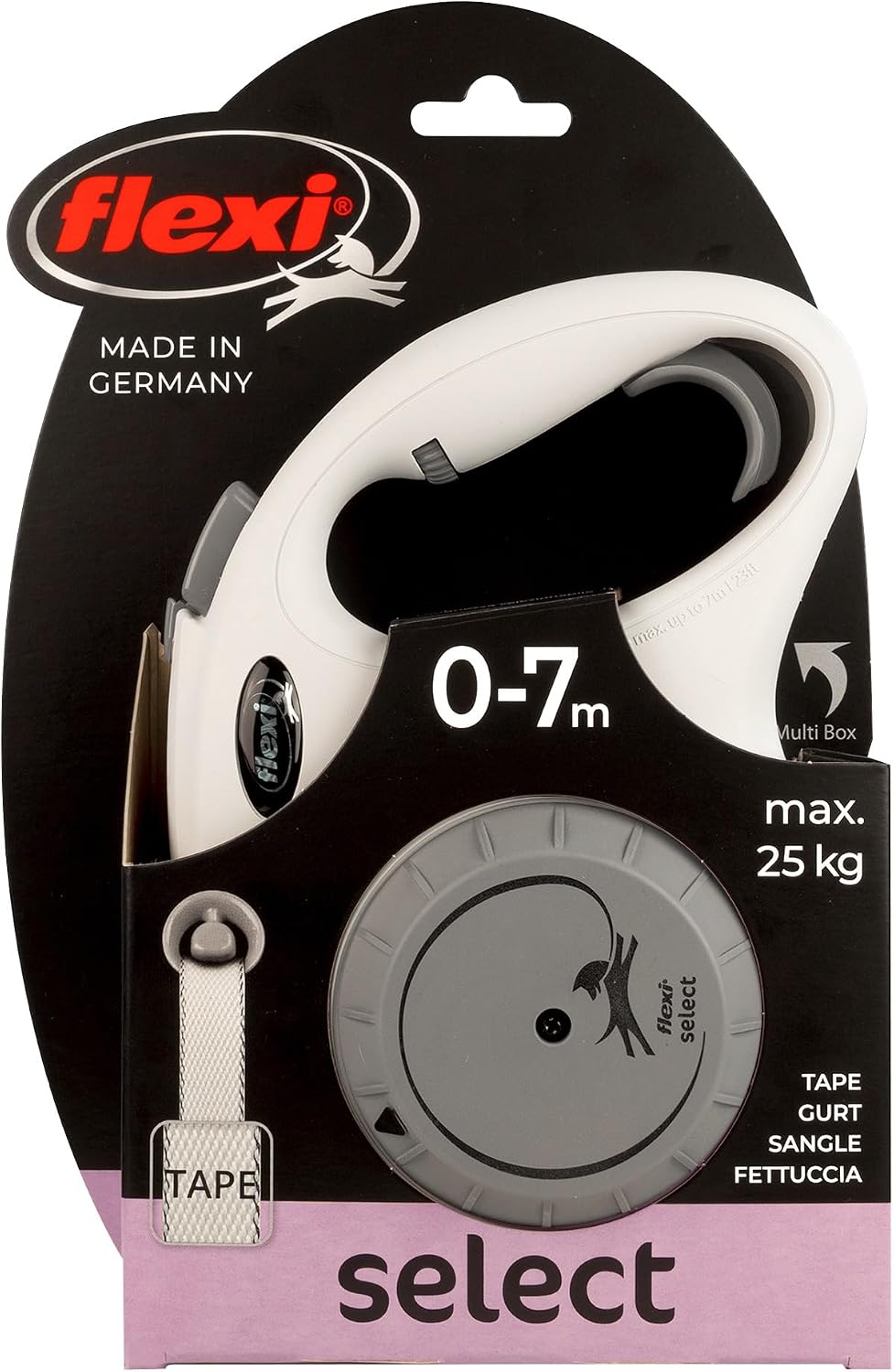 flexi® Select Gurt 7 m hellgrau, zwischen 0-7 m einstellbare Roll-Leine für Hunde bis 25 kg hellgrau