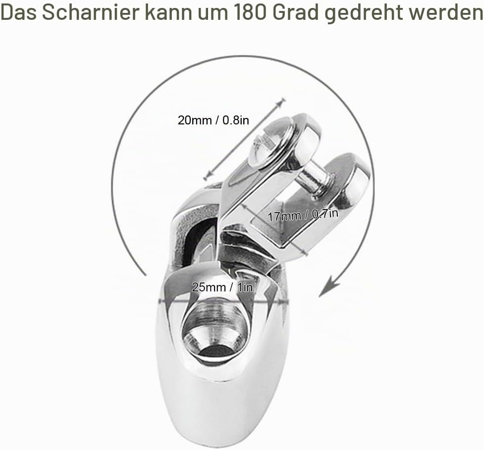 2 Stück Boot Oben Bimini Deck Scharnier Drehbar Seitlich Montiert Edelstahl mit Schrauben Gummipad M