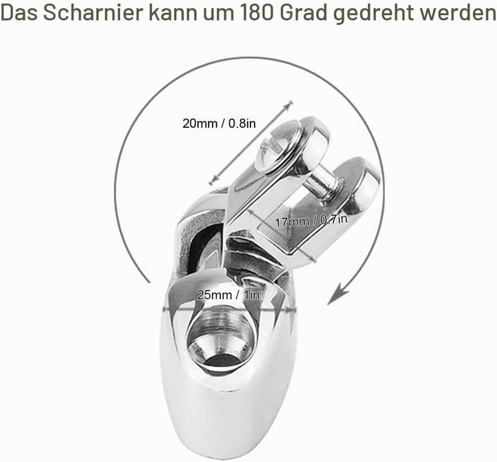 2 Stück Boot Oben Bimini Deck Scharnier Drehbar Seitlich Montiert Edelstahl mit Schrauben Gummipad M