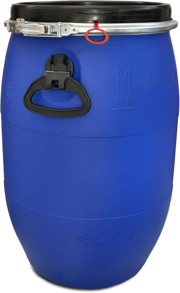 plasteo® 60 Liter Deckelfass Weithalsfass mit Spannverschluss | Futtertonne | Universalfass | Lagerf