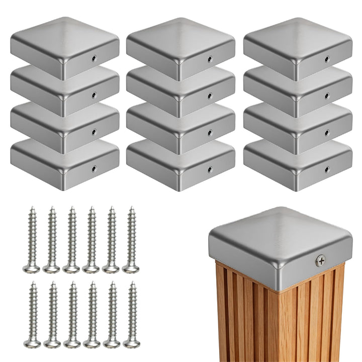 BORDEAG 12 Stück Pfostenkappen 9X9CM,Edelstahl Pfostenkappe,Zaunpfosten Kappen,Abdeckkappe Für Pfost