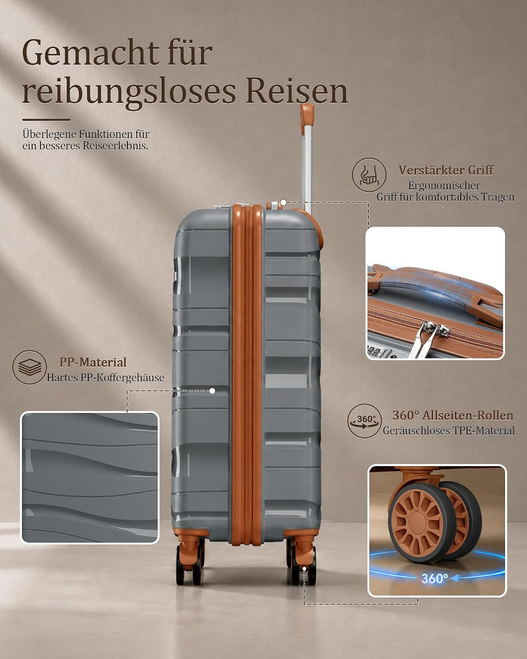 KONO Handgepäck Klein Koffer Trolleys 56cm Leicht Hartschalenkoffer Reisekoffer mit 4 Rollen und TSA