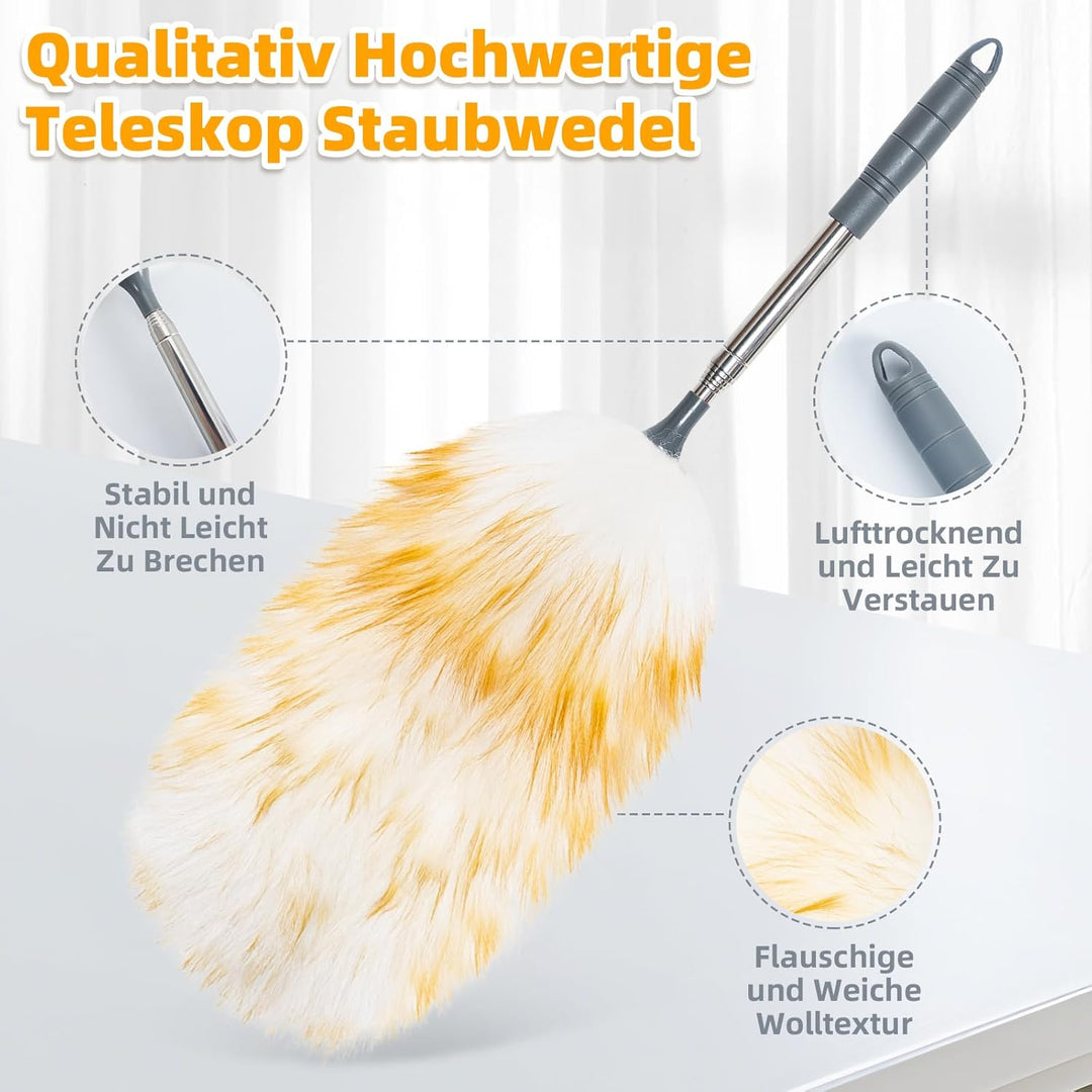Loveco Staubwedel, Hochwertiger Lammwolle Staubwedel Teleskop Waschbar, Ausziehbar bis ca. 130 cm –