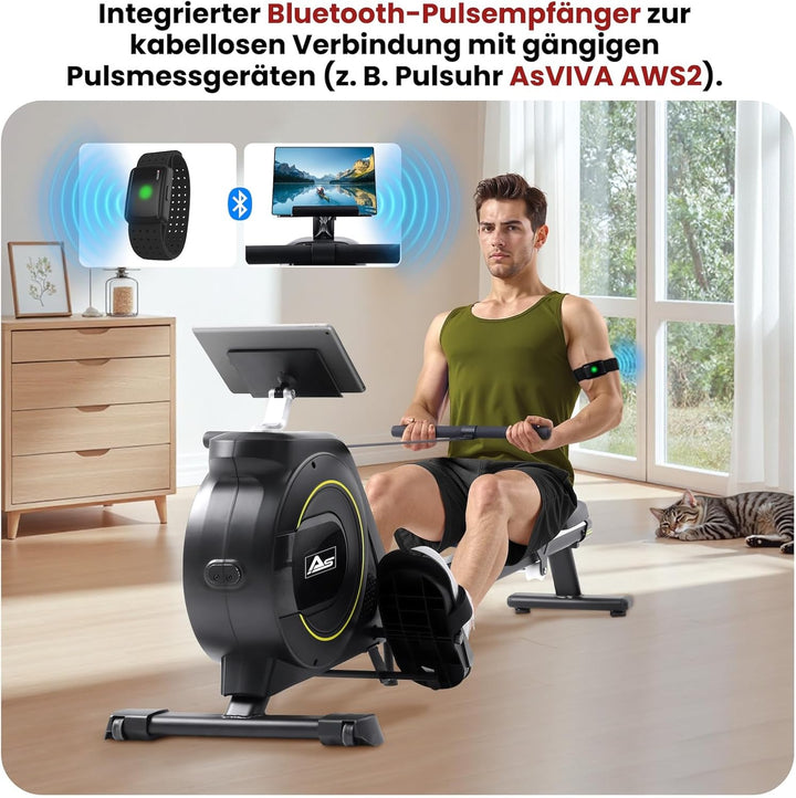 AsVIVA RA11 Rudergerät klappbar, Rudermaschine Heimtrainer mit Magnetbremse, leise, generatorbetrieb