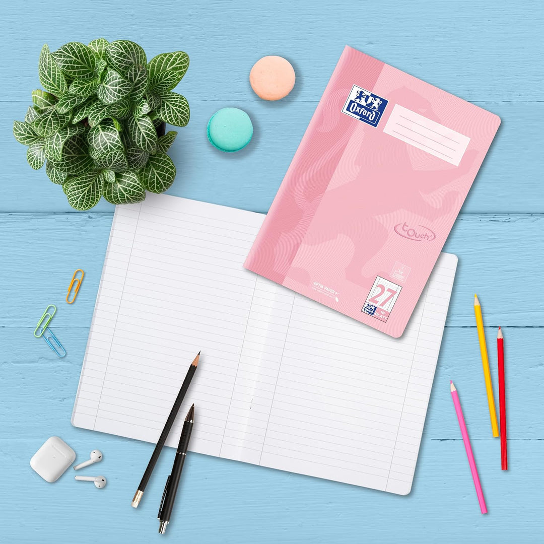 Oxford Schulheft A4 Touch, 16 Blatt, Lineatur 27, liniert, pastell koralle,15 Stück, Lineatur 27