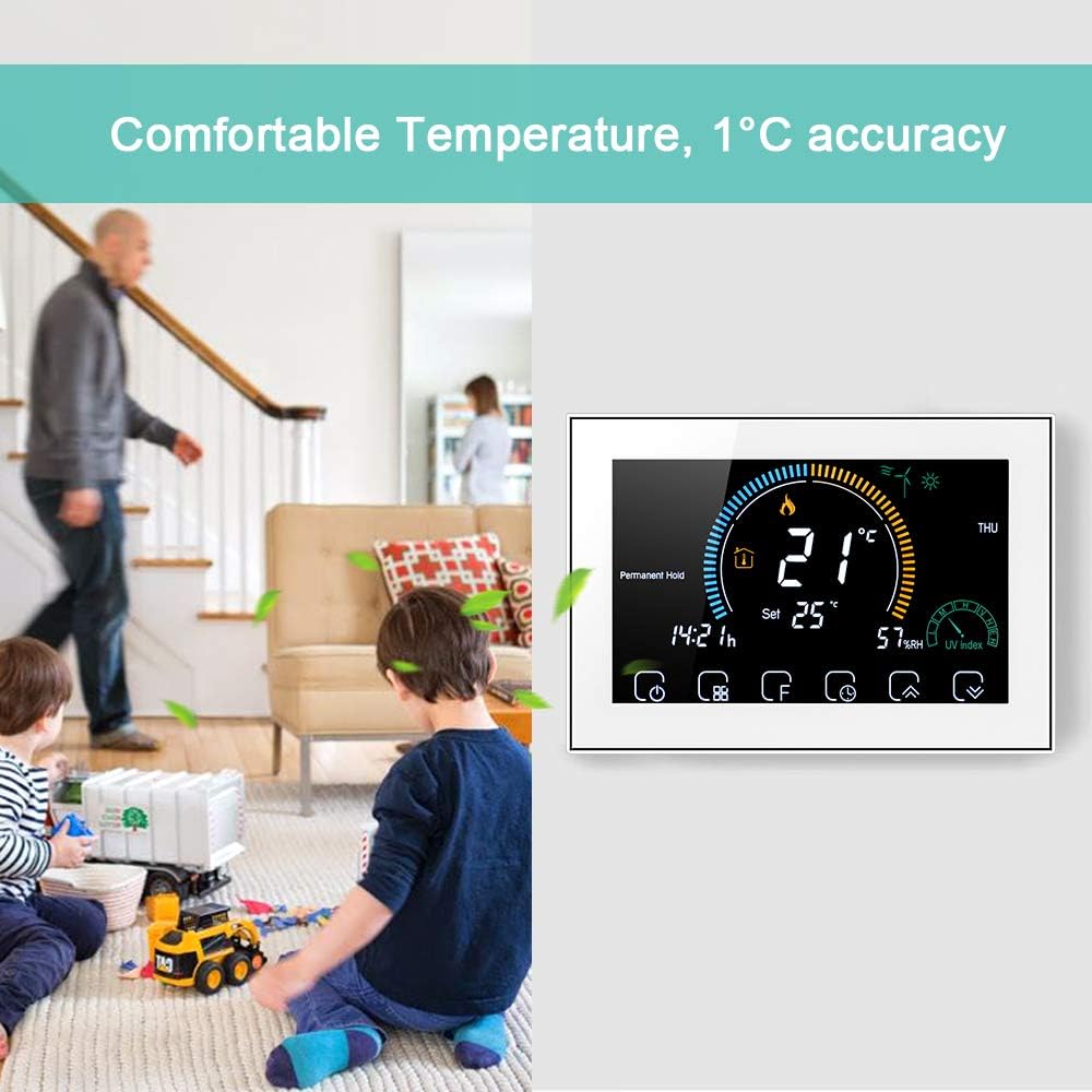 Irishom WiFi Raumthermostat für Gaskessel Thermostat mit 4,8 Zoll LCD-Bildschirm 5+1+1 Programmierba