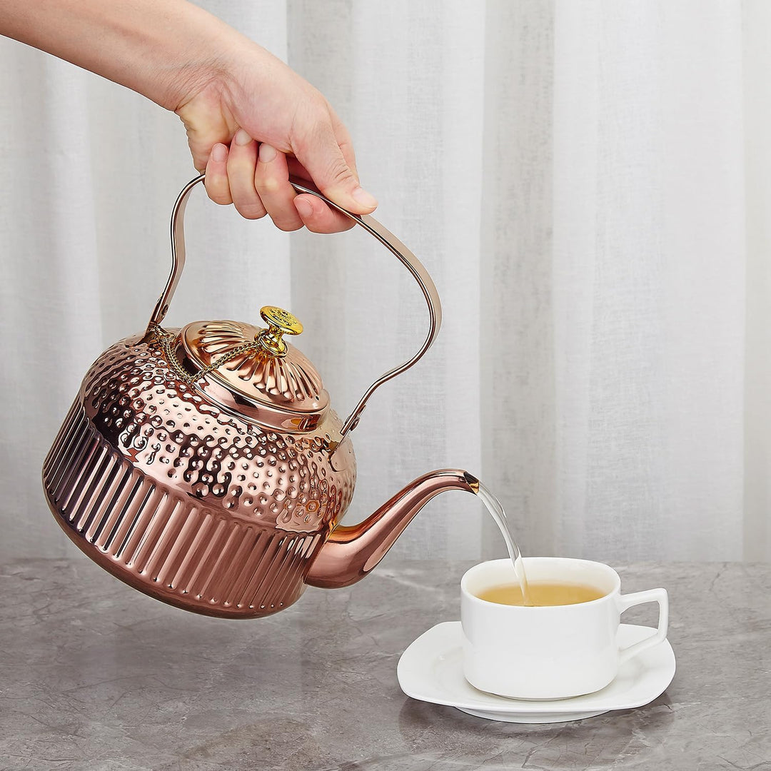 SANQIAHOME® 1,8 Liter Edelstahl-Teekanne mit Siebeinsatz, mit Teesiebgriff,Induktionsgeeignet Kupfer