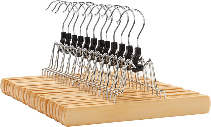SONGMICS Hosenspanner, 12 Stück, Kleiderbügel aus Holz, Hosenbügel, rutschfest, verchromter Haken, u