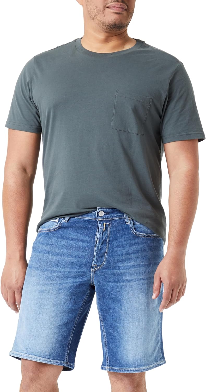 Replay Herren Jeans Shorts Grover Short Straight-Fit mit Super Stretch, Blau (Medium Blue 009), 30W