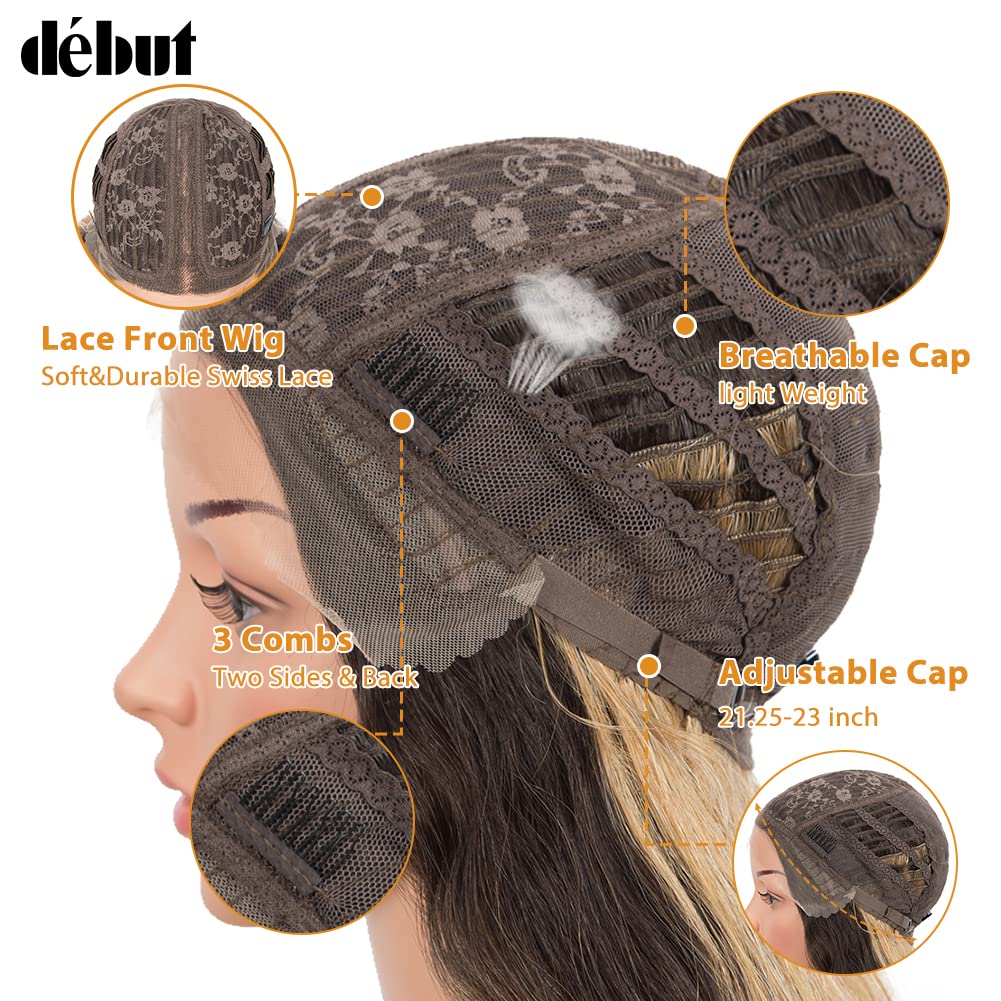 DÉBUT Lace Front Perücke Super lange gewellte Perücke für Damen 104 cm 280g Kunsthaar Hitzebeständig