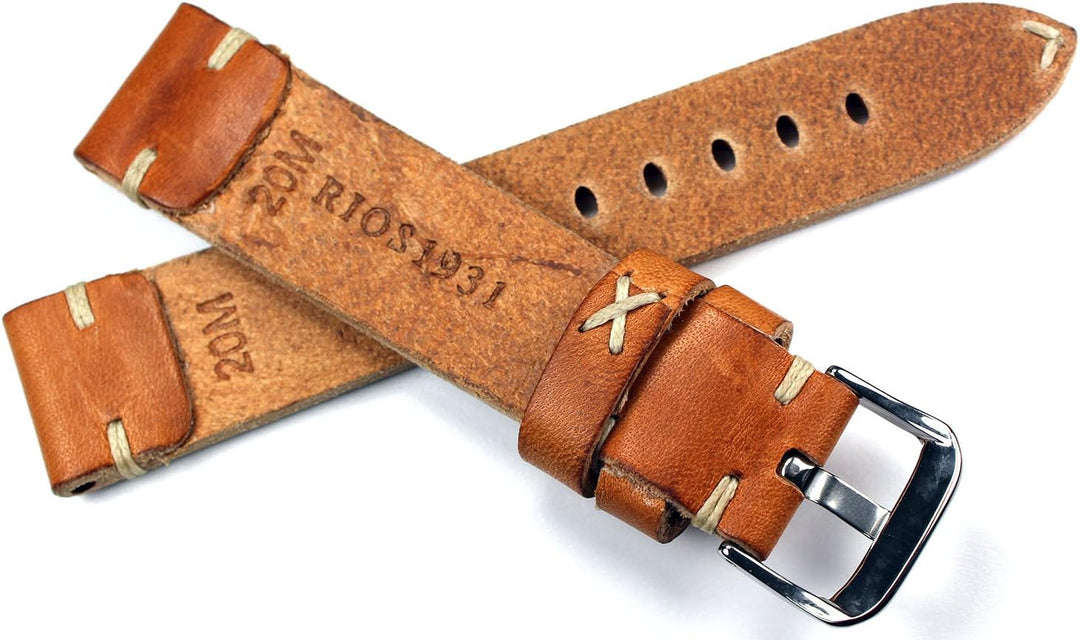 Sulla RIOS 1931 Herren Leder Deutsch Uhrenarmband Vintage 22mm hell braun