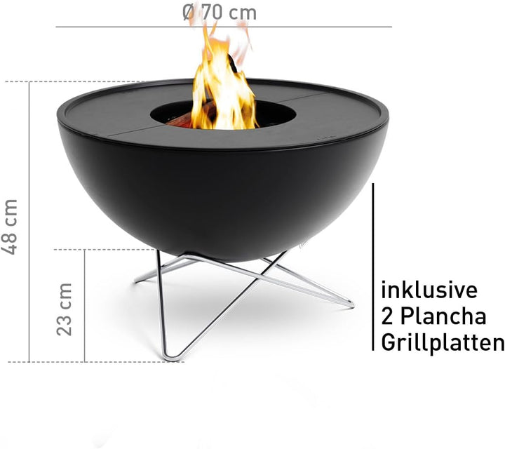 höfats - Bowl 70 Plancha Set tief - raucharme Verbrennung - Feuerstelle und Plancha Grill - kippbare
