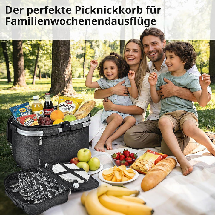 Kato Tirrinia 34L Faltbar Einkaufskorb Kühltasche, Isoliert Picknickkorb mit Bestecktasche Camping,