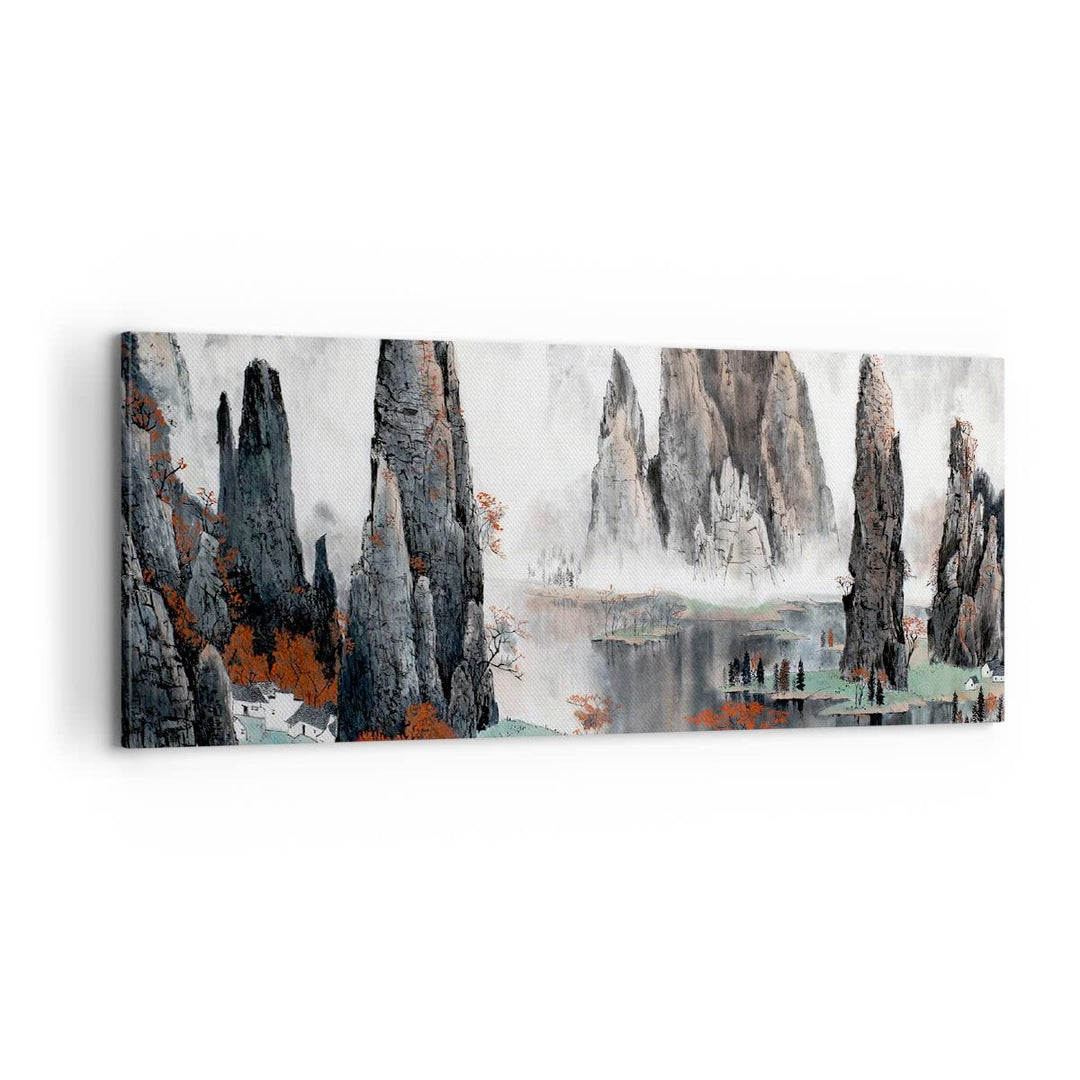 Panorama Bilder auf Leinwand 100x40cm Leinwandbild Berge Märchen Nebel Gross Wanddeko Bild Schlafzim