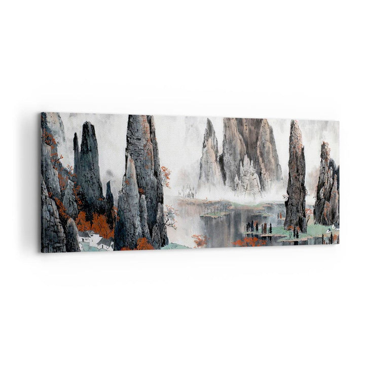 Panorama Bilder auf Leinwand 100x40cm Leinwandbild Berge Märchen Nebel Gross Wanddeko Bild Schlafzim