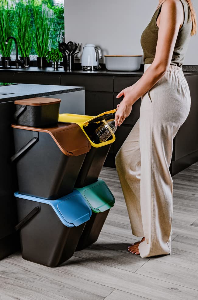 Go Practic 4-er Set Mülleimer und 4-Pack Bioaktivkohlefilter, Stapelbox Klick-Deckel, Abfalltrennsys