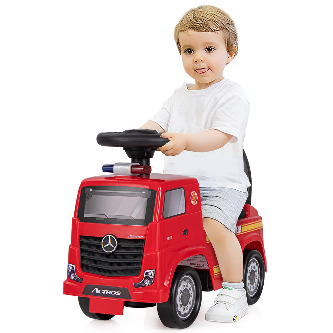 GOPLUS Kinder Rutschauto, Mercedes Benz Feuerwehrau mit Musik, Hupe & Straum unter dem Sitzen, Feuer